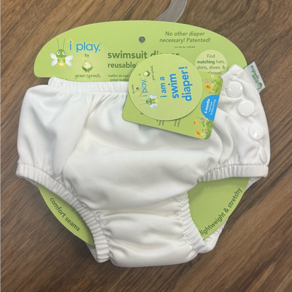 i play by Green Sprouts. Classic White Reusable Swim Diaper UPF 50+